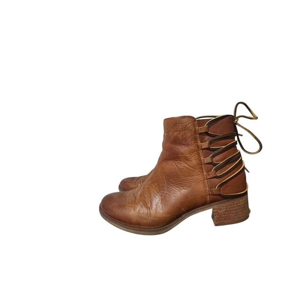 Korks Women's Belaya Booties Brown Size 8M Women's Lace Up Boho Heeled Leather